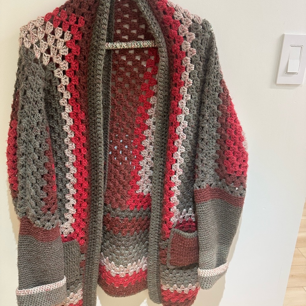 Not Rated Red and Gray Crochet Cardigan